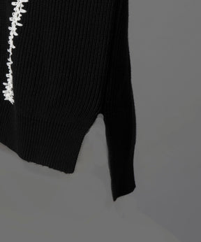 Barbed Wire Embroidery Prime-Over Crew Neck Knit Pullover