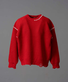 Embroidery Damage Prime-Over Crew Neck Knit Pullover