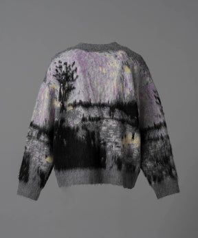 Prime-Over Landscape Painting V-Neck Knit Cardigan