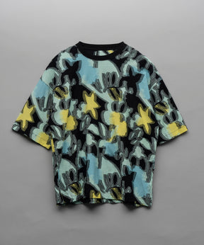 Flower Back Cut Jacquard Prime-Over Crew Neck T-shirt