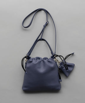 2WAY Drawstring Leather Shoulder Bag With Drawstring Charm