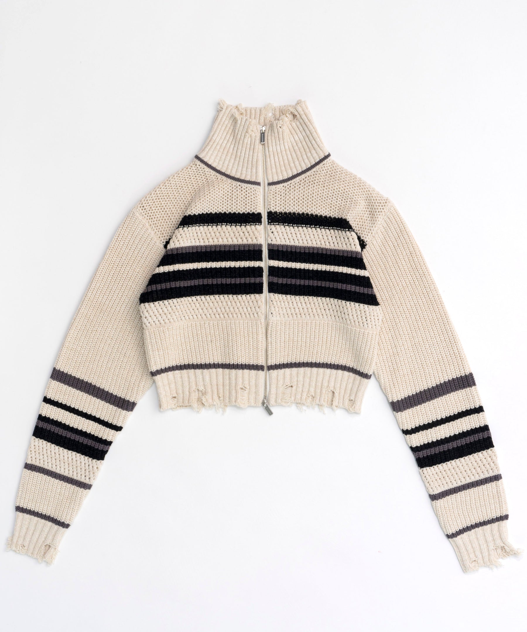 Front Zip Mesh Border Knitwear