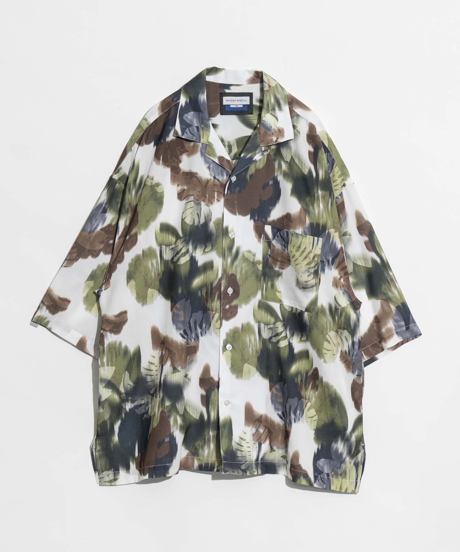 Sheer Print Prime-Over Short Sleeve Open Collar Shirt