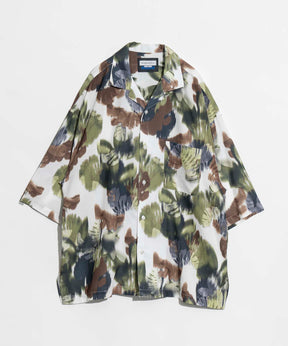 Sheer Print Prime-Over Short Sleeve Open Collar Shirt