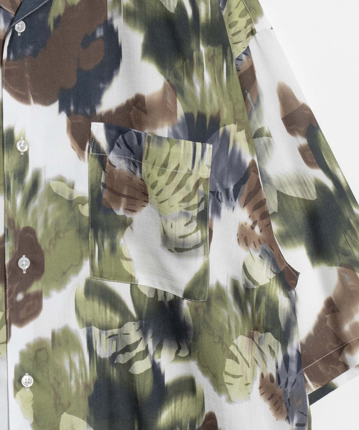 Sheer Print Prime-Over Short Sleeve Open Collar Shirt