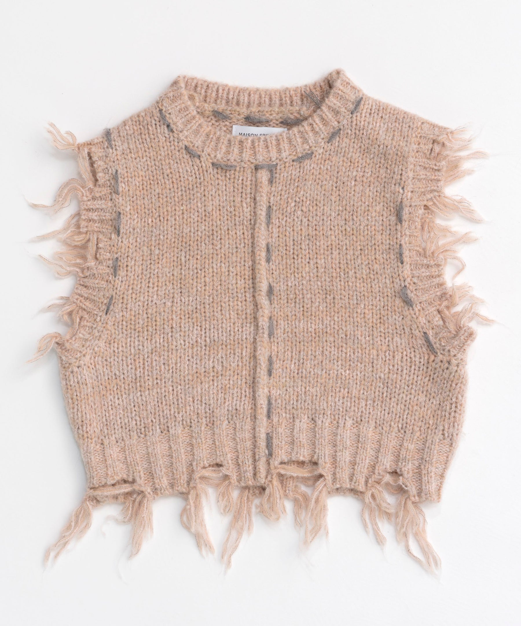 Distressed Effect Fringe Knit Vest