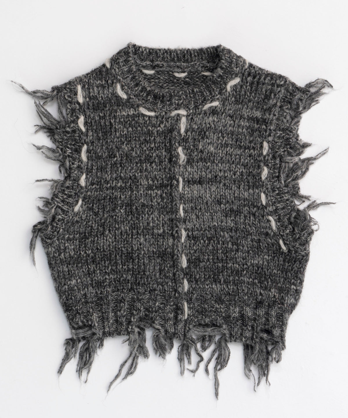 Distressed Effect Fringe Knit Vest