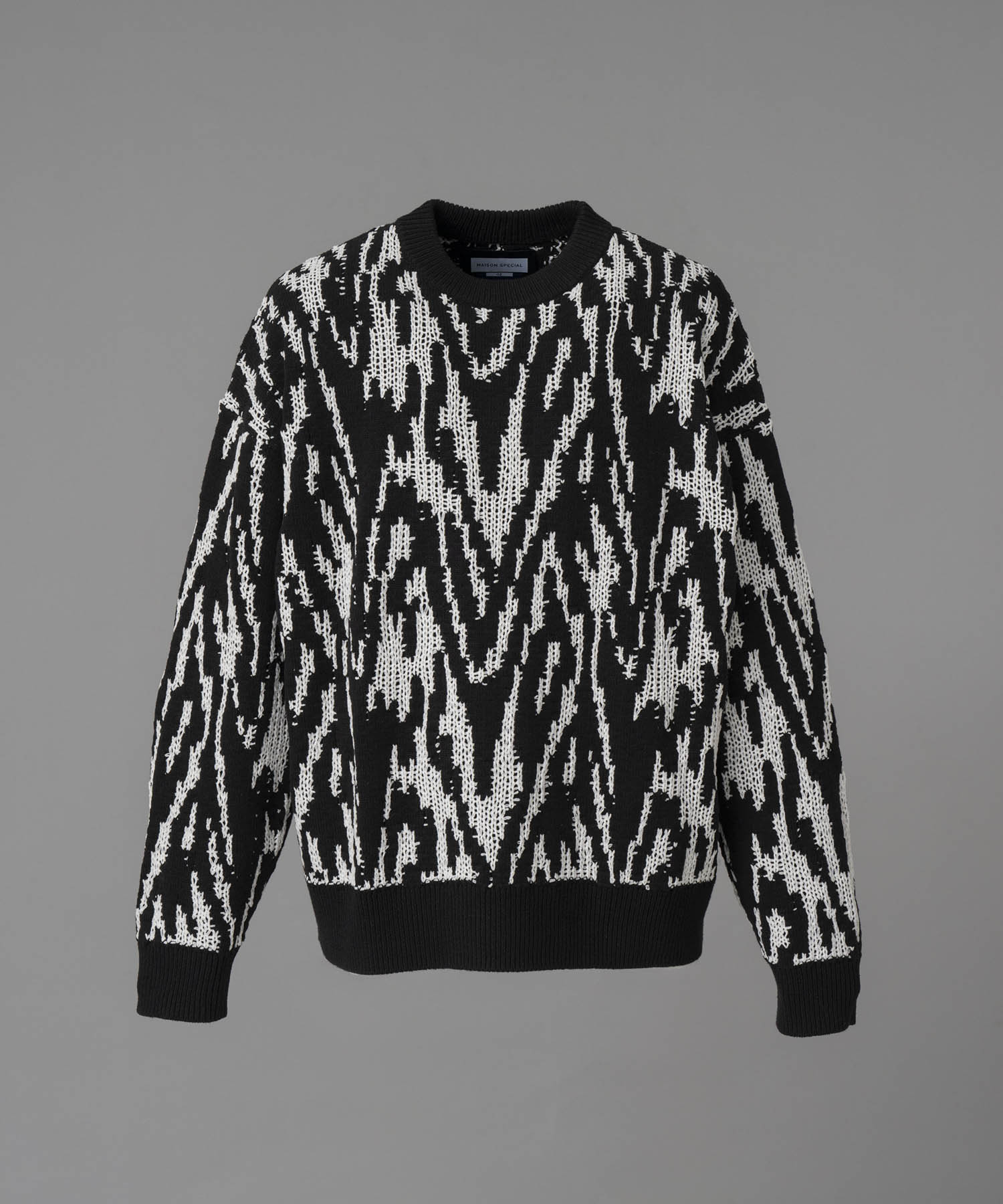 Prime-Over Thunder Mesh Jacquard Crew Neck Knit Pullover