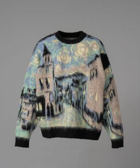 Prime-Over Landscape Painting Crew Neck Knit Pullover