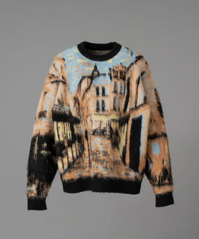 Prime-Over Landscape Painting Crew Neck Knit Pullover