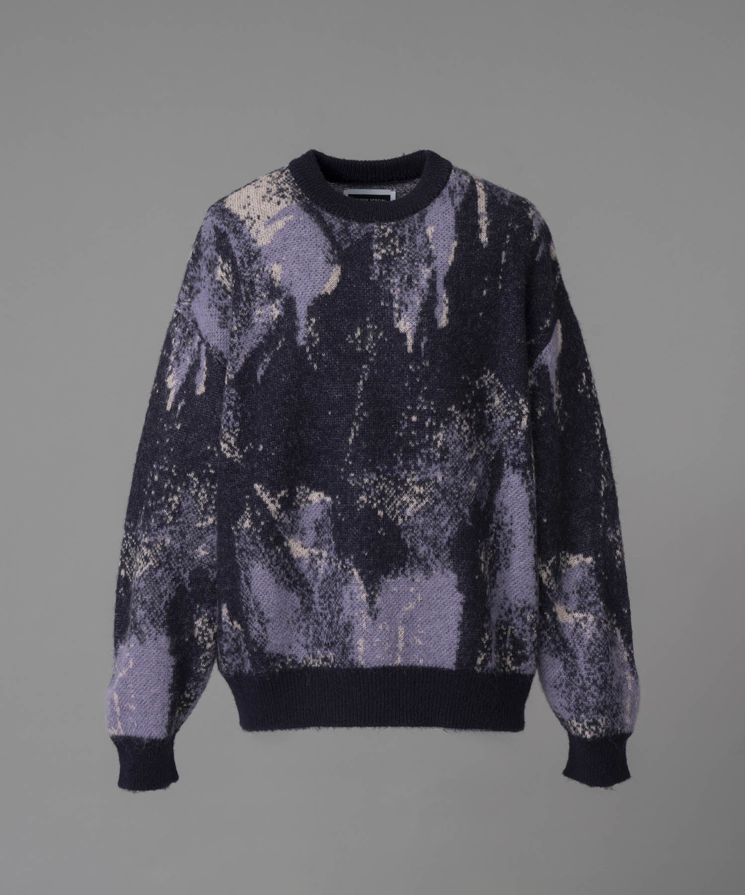 【24AW PRE-ORDER】Prime-Over Abstract Mohair Shaggy Crew Neck Knit Pullover