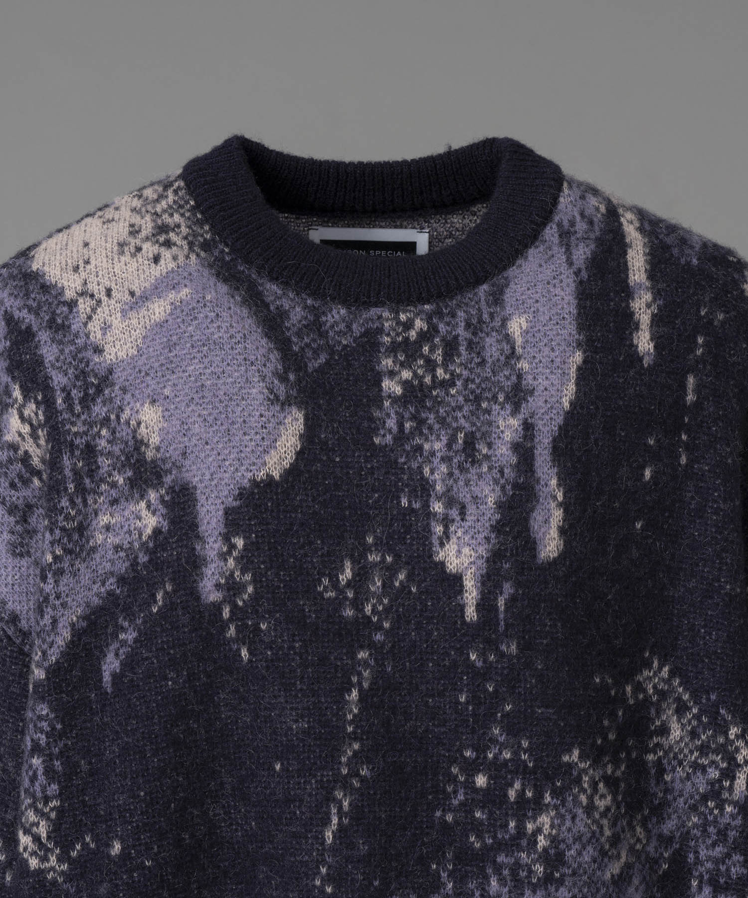 【24AW PRE-ORDER】Prime-Over Abstract Mohair Shaggy Crew Neck Knit Pullover