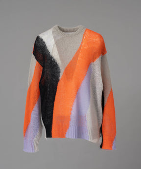 【24AW PRE-ORDER】Prime-Over Mohair Mixed Color Block Intarsia Knit Pullover