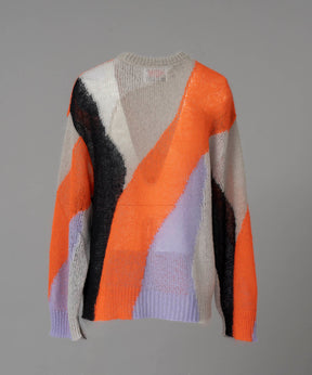 【24AW PRE-ORDER】Prime-Over Mohair Mixed Color Block Intarsia Knit Pullover