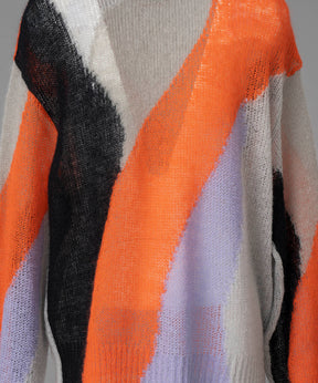 【24AW PRE-ORDER】Prime-Over Mohair Mixed Color Block Intarsia Knit Pullover