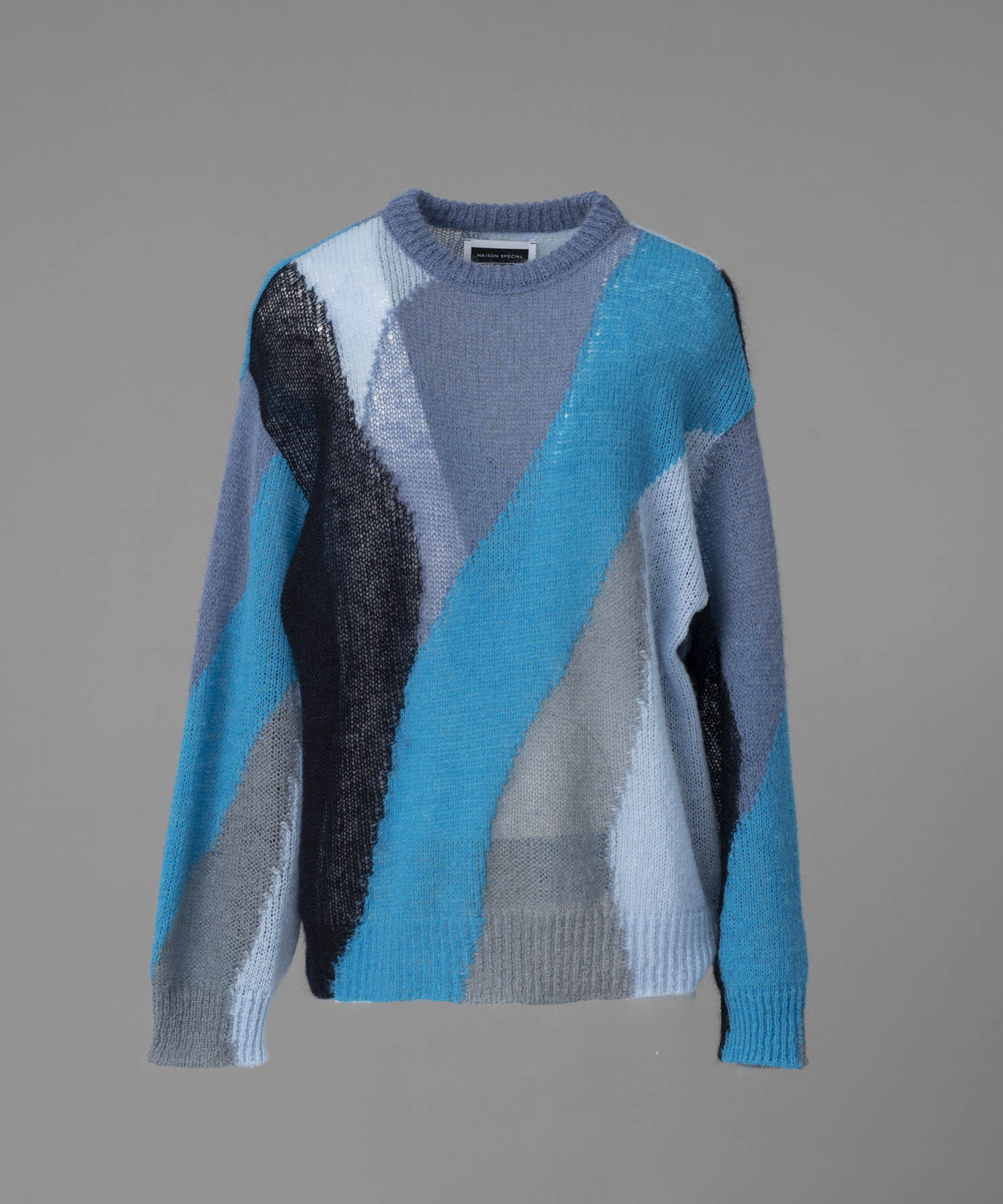 【24AW PRE-ORDER】Prime-Over Mohair Mixed Color Block Intarsia Knit Pullover