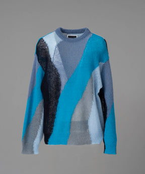 【24AW PRE-ORDER】Prime-Over Mohair Mixed Color Block Intarsia Knit Pullover