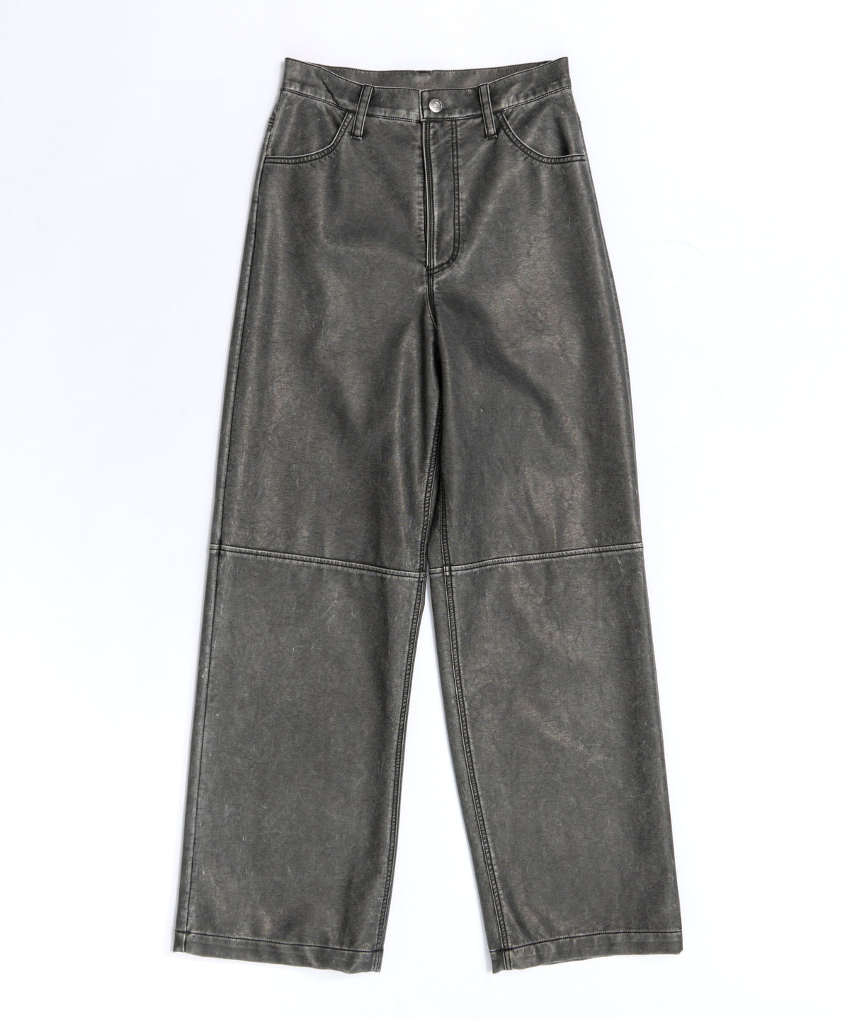 Washed Vegan Leather Wide Straight Pants