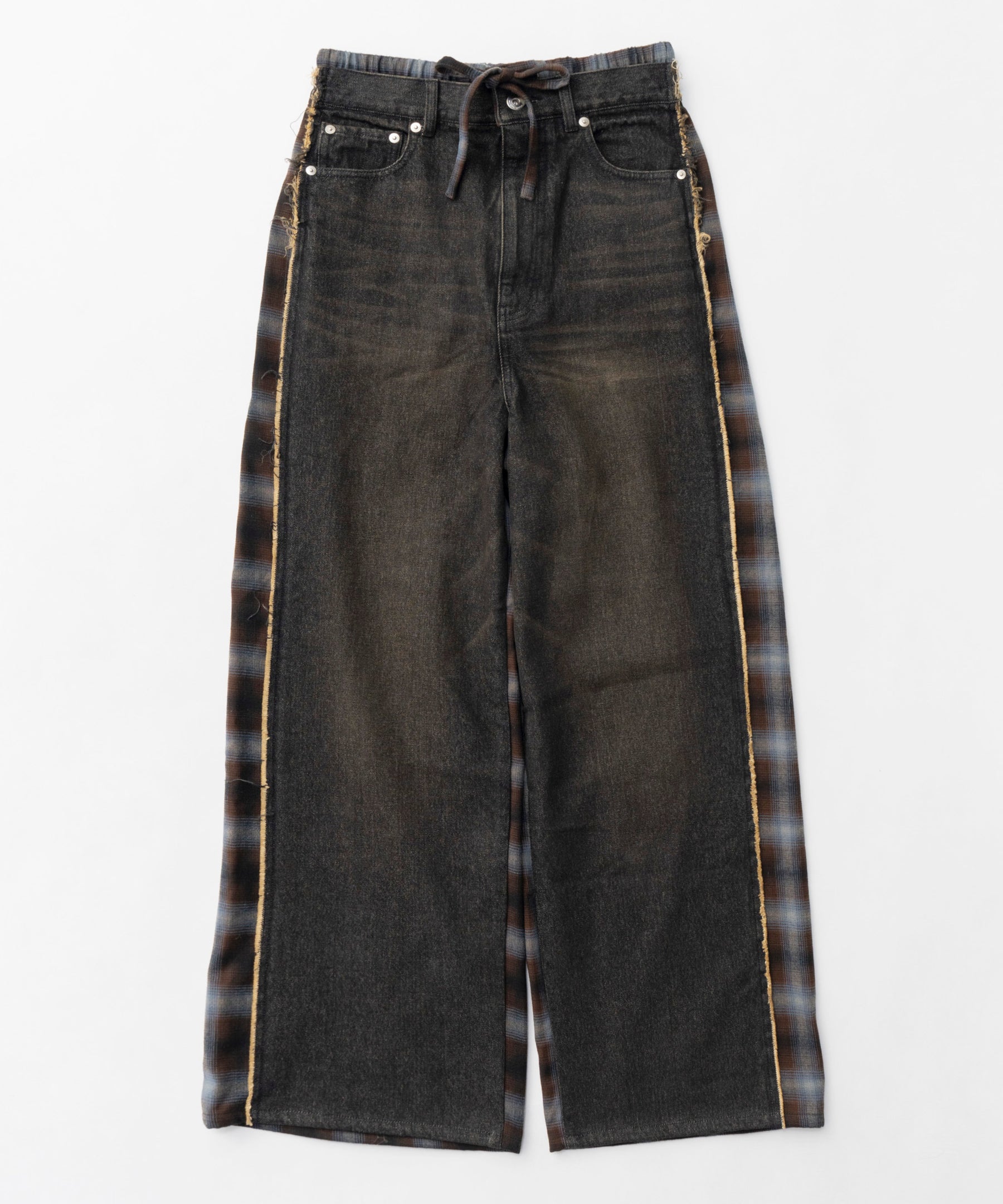 【PRE-ORDER】Plaid Pattern Bicolor Denim Pants