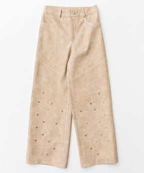 Studs Vegan Leather Straight Pants