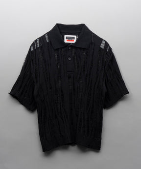 Destroy Mesh Prime-Over Short Sleeve Knit Polo Shirt