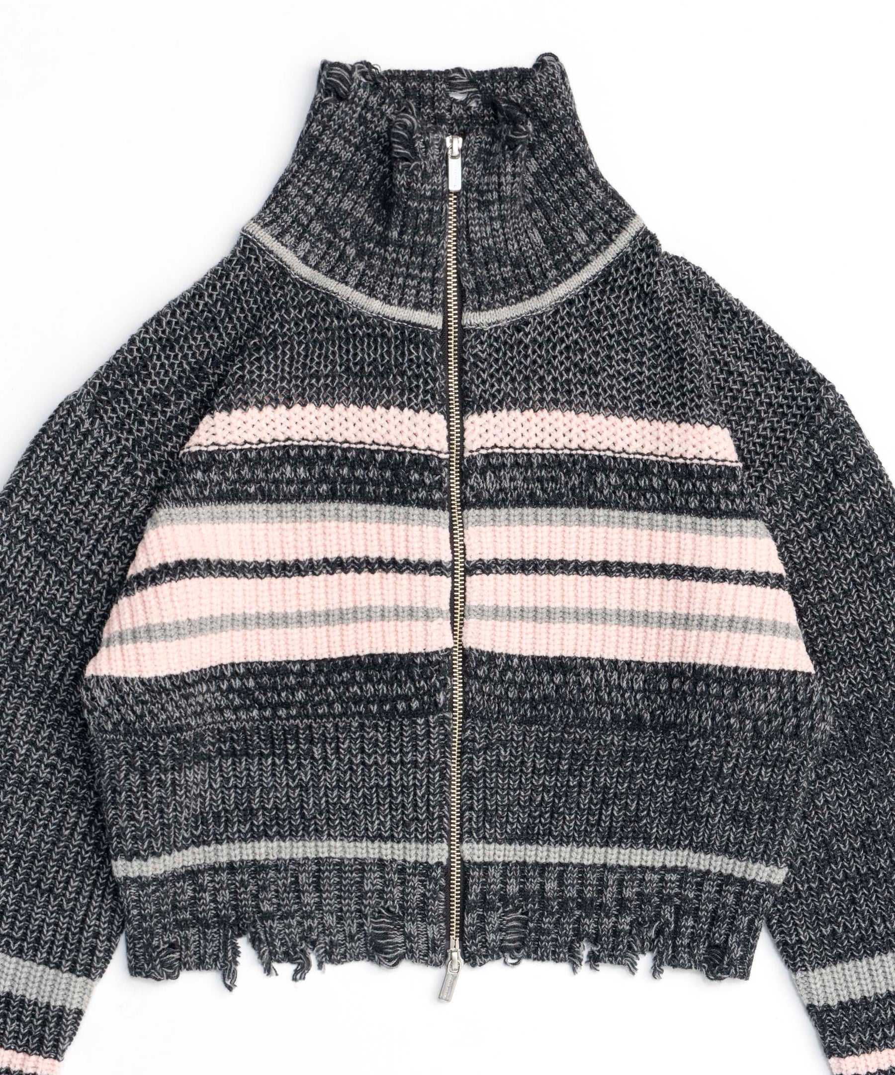 Front Zip Mesh Border Knitwear