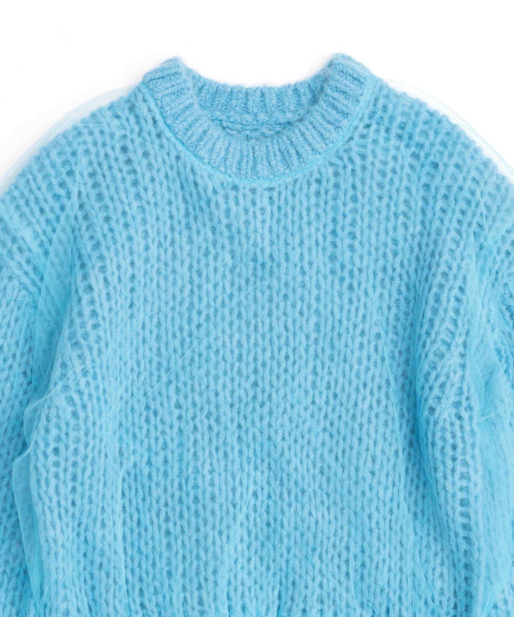 Tulle Layered Low Gauge Reversible Knit Pullover