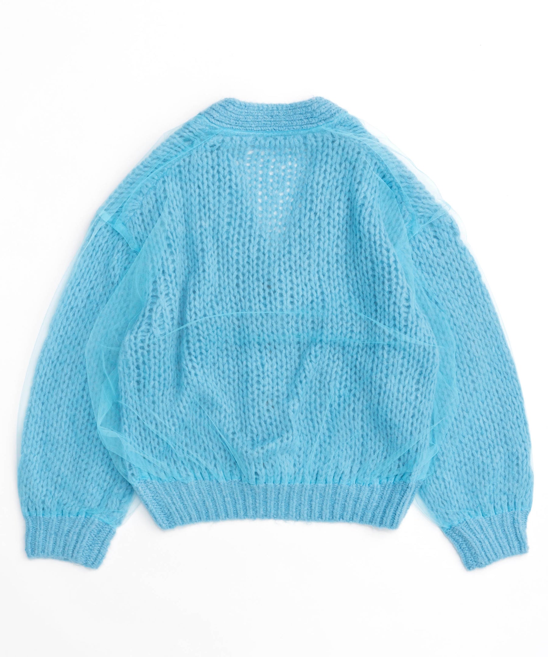 Tulle Layered Low Gauge Reversible Knit Cardigan