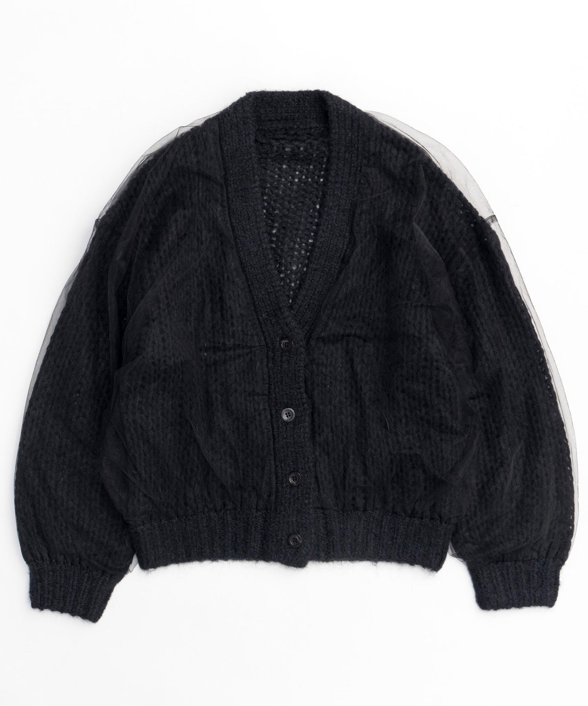 Tulle Layered Low Gauge Reversible Knit Cardigan