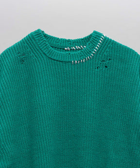 Embroidery Damage Prime-Over Crew Neck Knit Pullover