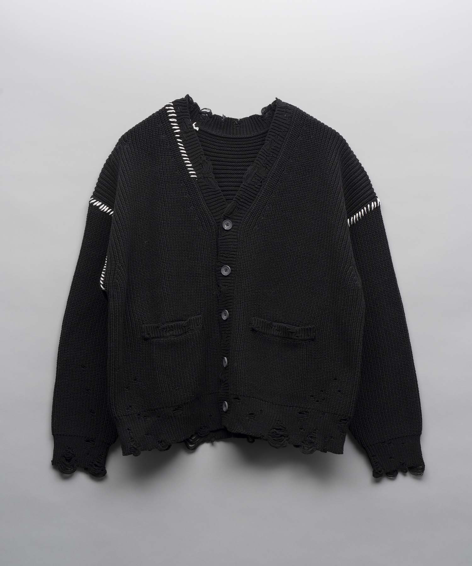 Embroidery Damage Prime-Over V-Neck Knit Cardigan