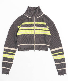 Front Zip Mesh Border Knitwear