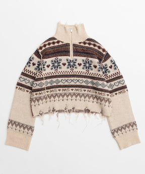 Nordic Pattern Half Zip Knit Tops