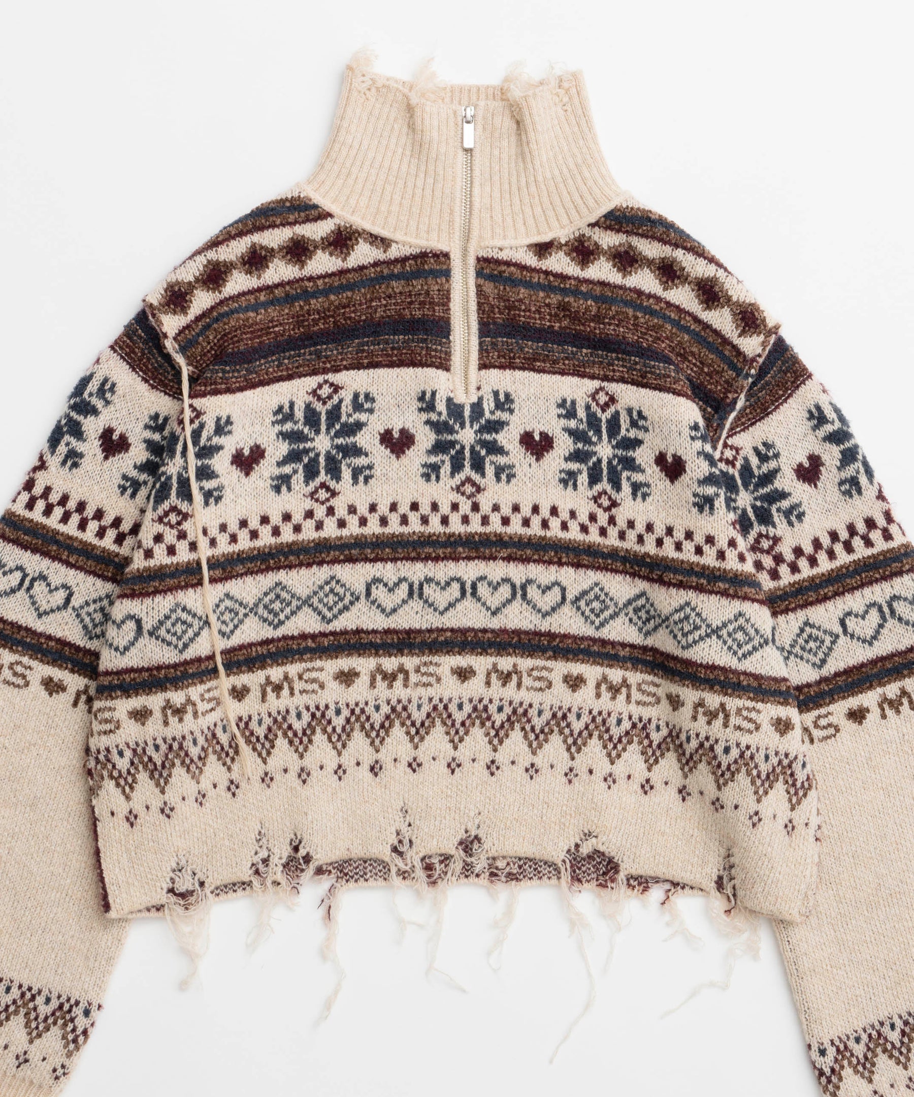 Nordic Pattern Half Zip Knit Tops