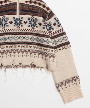 Nordic Pattern Half Zip Knit Tops