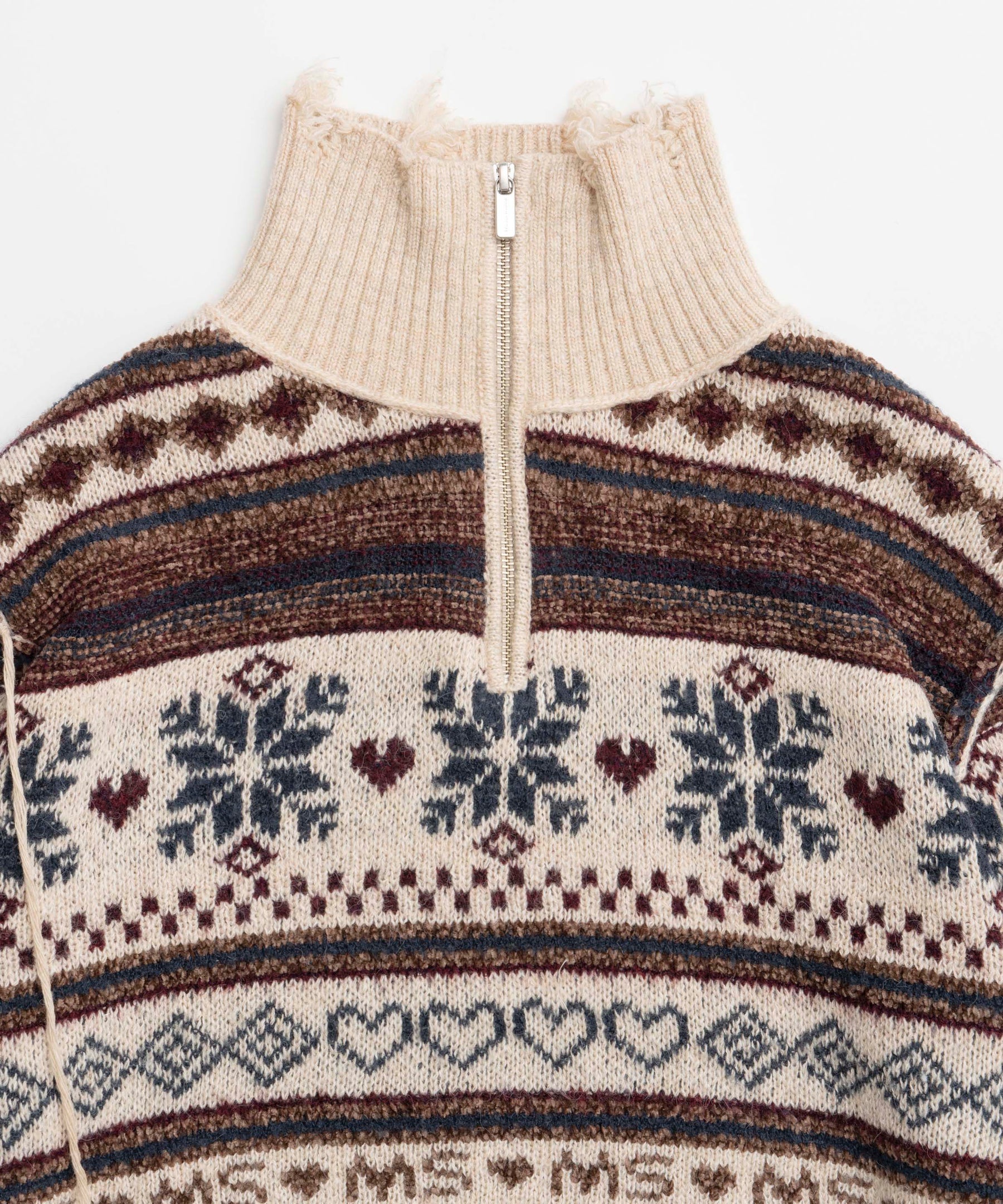 Nordic Pattern Half Zip Knit Tops