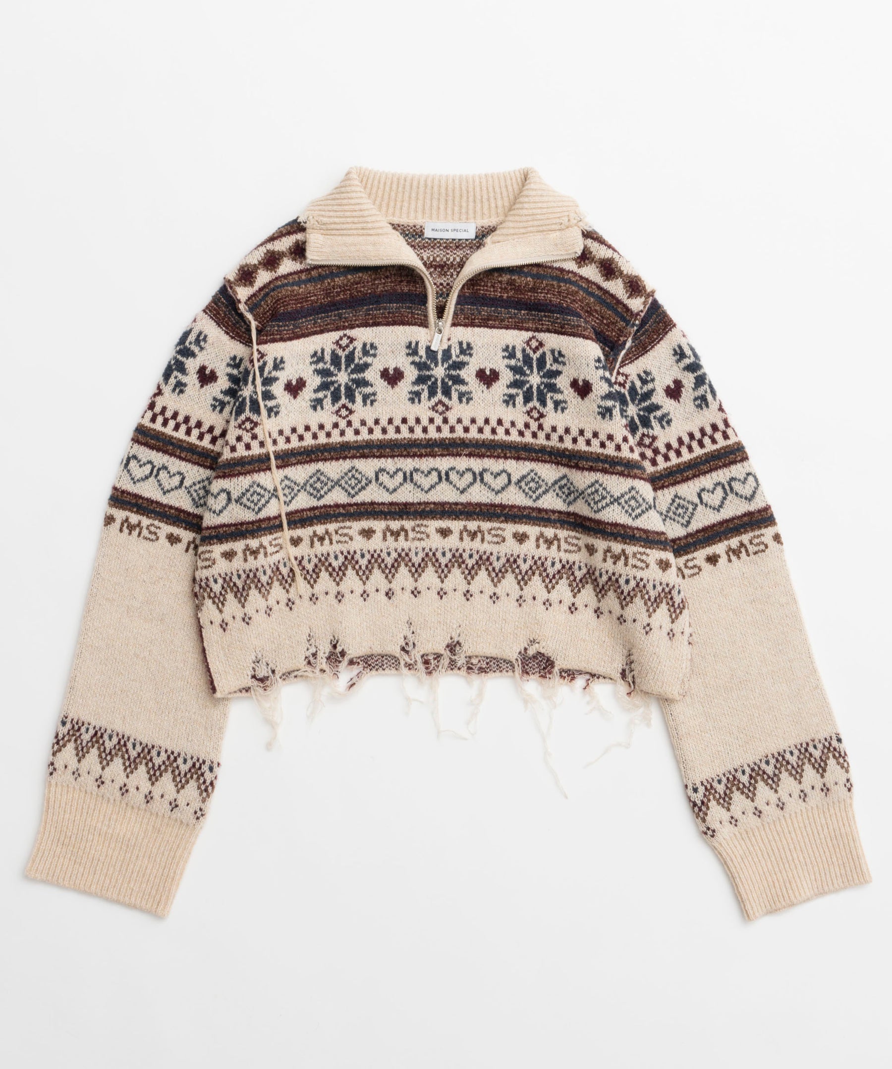 Nordic Pattern Half Zip Knit Tops