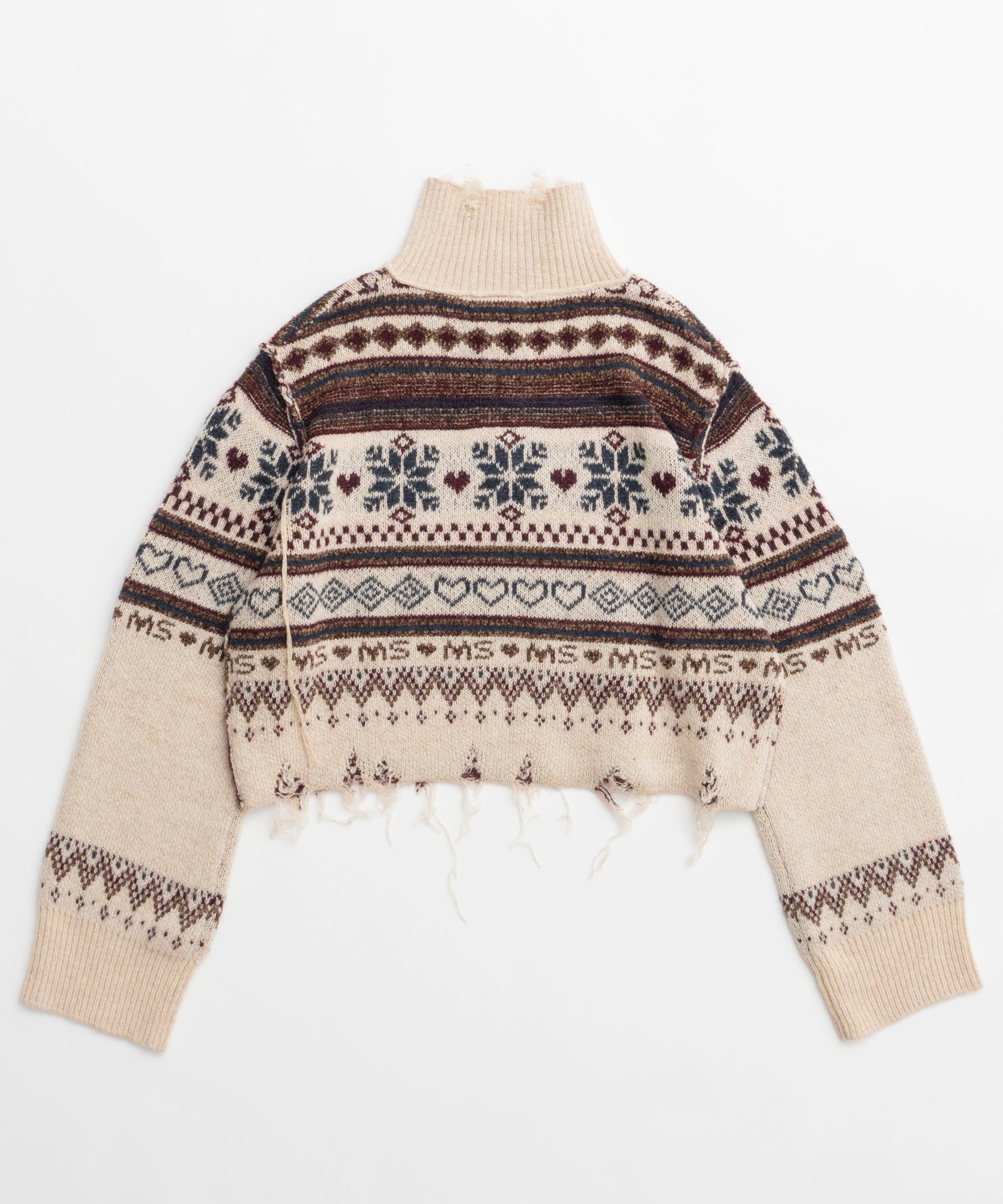 Nordic Pattern Half Zip Knit Tops