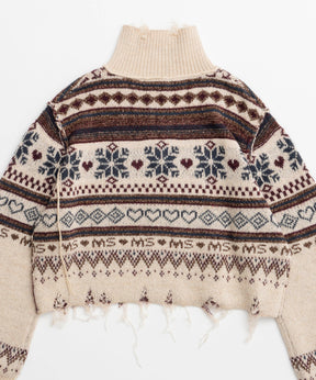 Nordic Pattern Half Zip Knit Tops