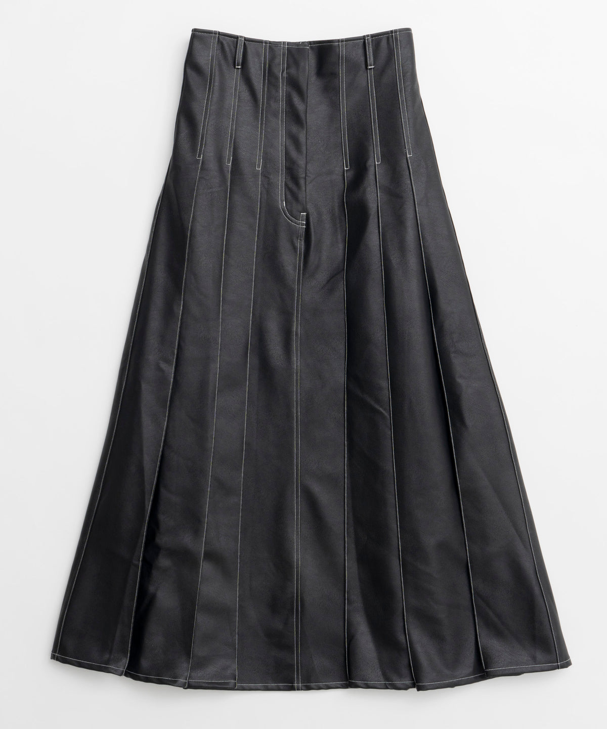 Tack Pleats Vegan Leather Long Skirt