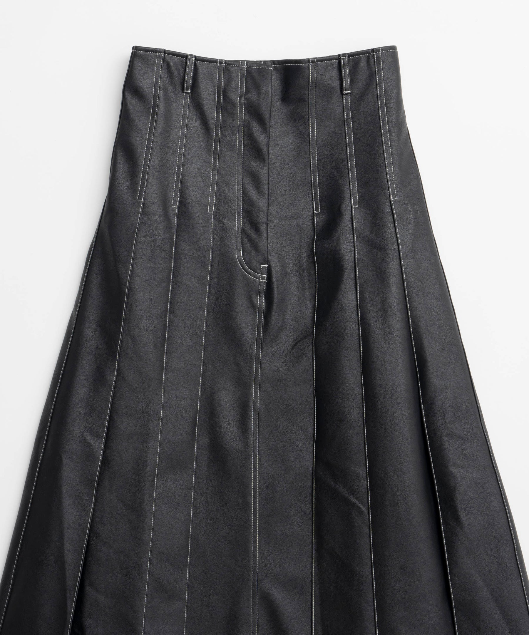 Tack Pleats Vegan Leather Long Skirt