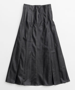 Tack Pleats Vegan Leather Long Skirt