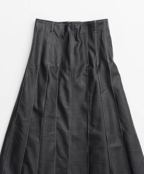 Tack Pleats Vegan Leather Long Skirt