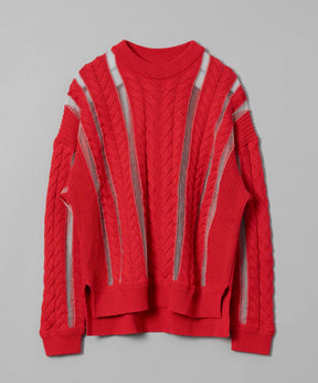 Cable Knitting Sheer Intarsia Prime-Over Crew Neck Knit Pullover