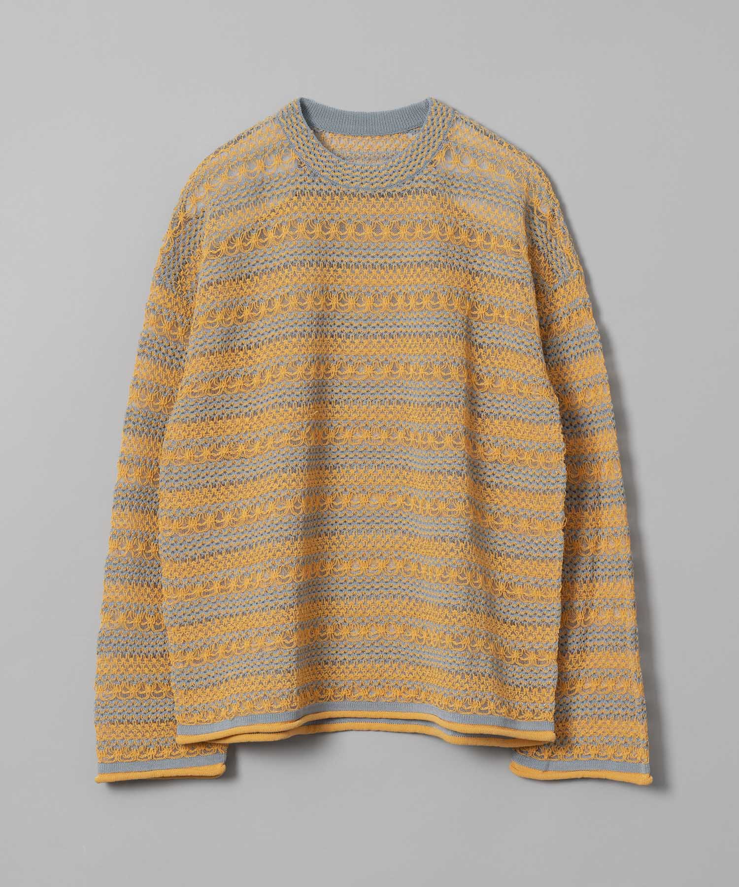 Prime-Over Sheer Border Crew Neck Knit Pullover