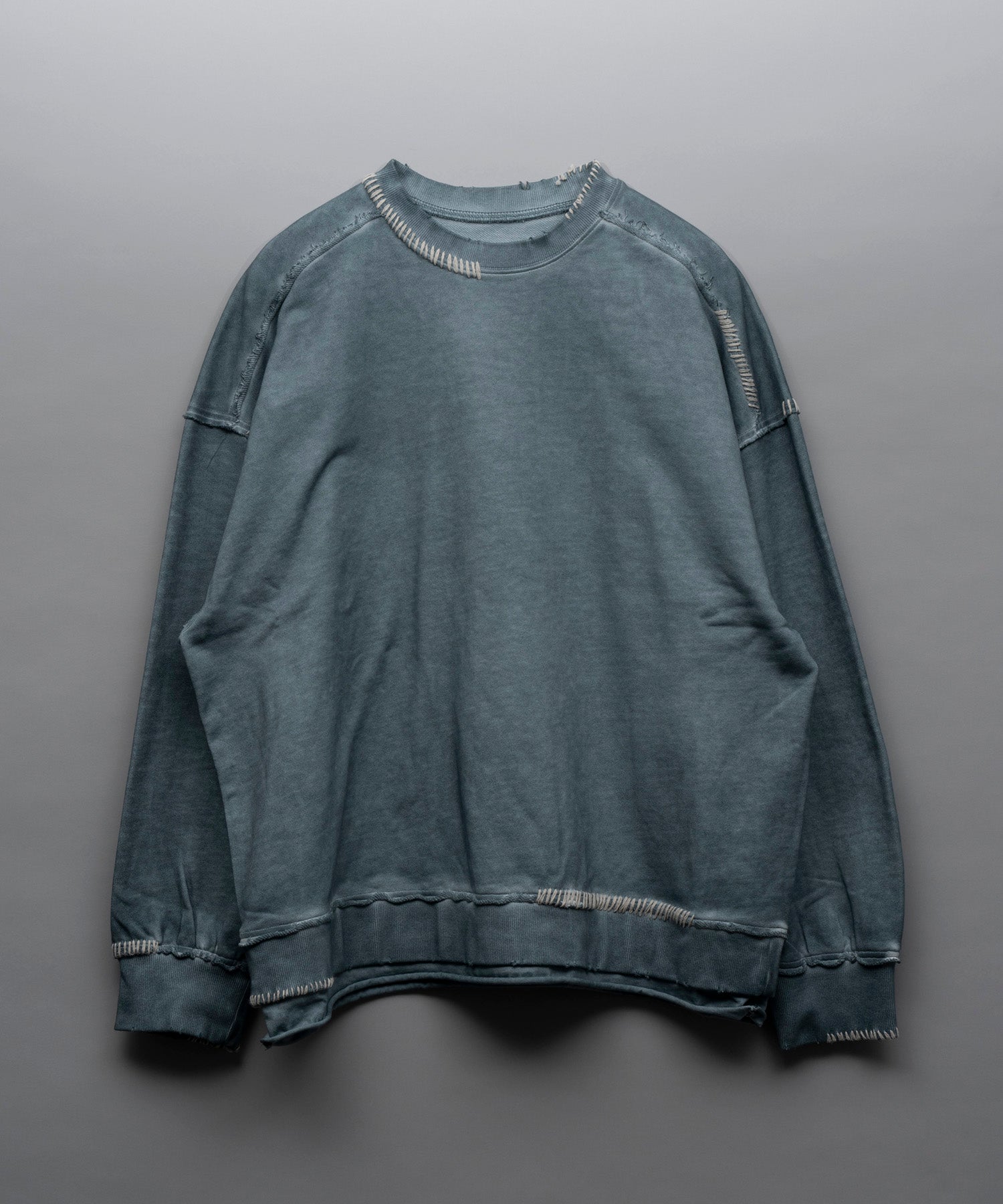 Heavy-Weight Sweat Embroidery Damage Over-Dye Crew Neck Pullover