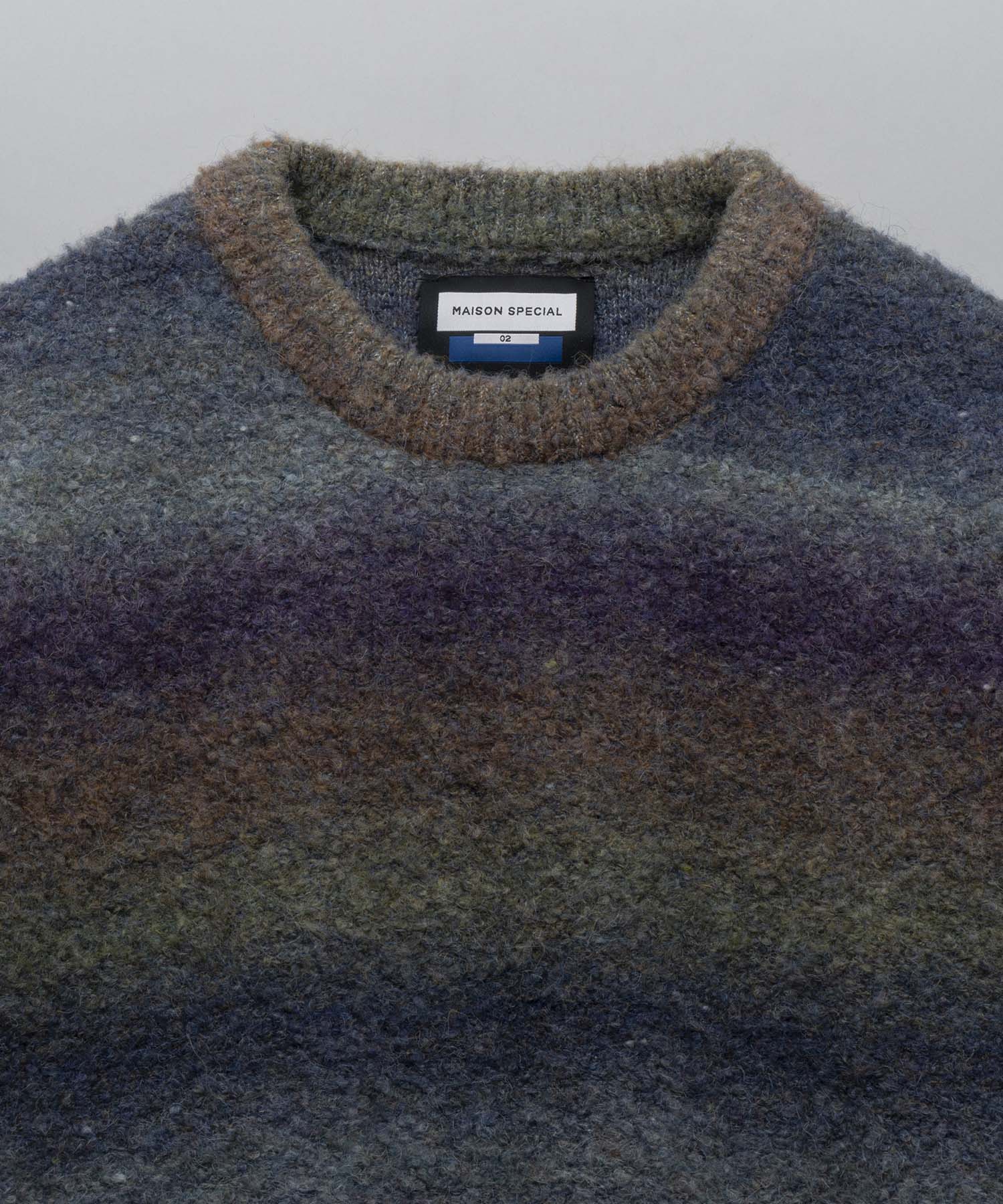 MOKOMOKO Gradation Border Prime-Over Crew Neck Knit Pullover