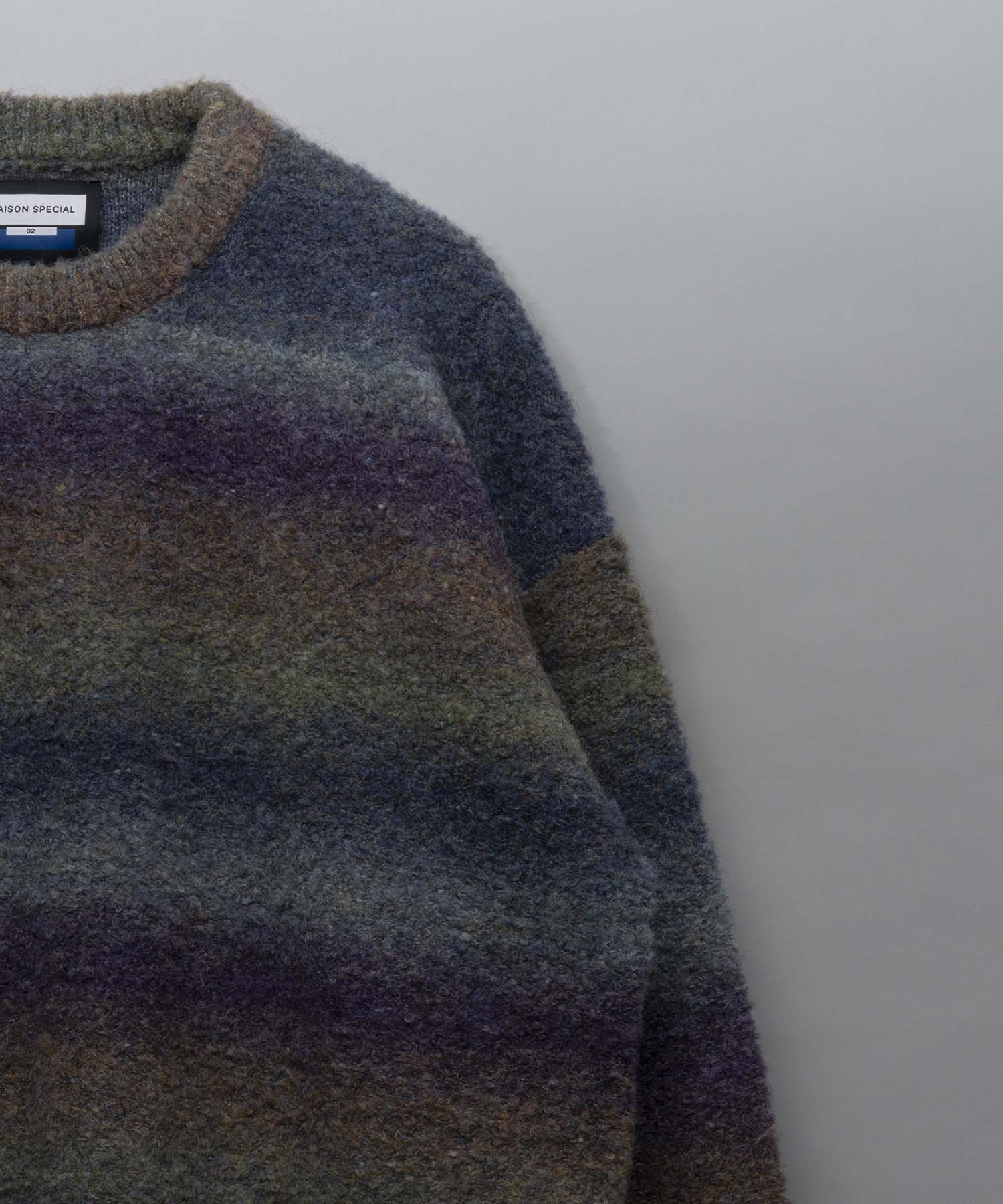 MOKOMOKO Gradation Border Prime-Over Crew Neck Knit Pullover