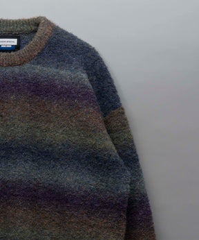 MOKOMOKO Gradation Border Prime-Over Crew Neck Knit Pullover