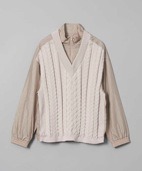 Cable Knit Combination Prime-Over Woven Shirt Half-Zip Pullover